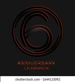 6th Anniversary with elegant black line motifs in circles, anniversary template design for web ,Creative poster, booklet, leaflet, flyer, magazine, invitation card