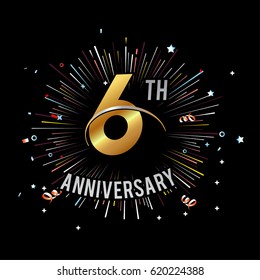 6th Anniversary fireworks and celebration background - stock vector