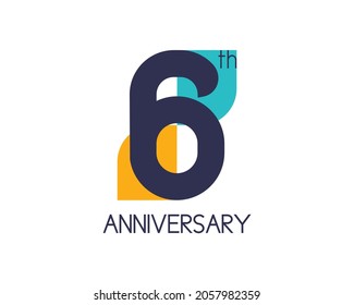 6th anniversary geometric logo. Overlap shapes for birthday design. Minimalist six year celebration