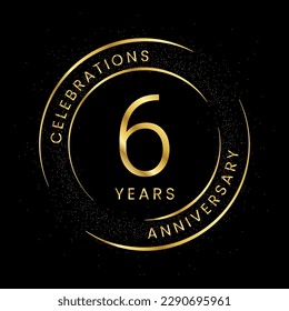 6th anniversary, golden anniversary with a circle, line, and glitter on a black background.