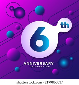 6th Anniversary Logo With Colorful Abstract Background, Template Design For Invitation Card And Poster Your Birthday Celebration. Vector Eps 10