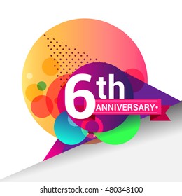 6th Anniversary logo, Colorful geometric background vector design template elements for your birthday celebration.