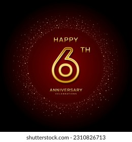 6th anniversary logo design with a double line concept in gold color, logo vector template illustration