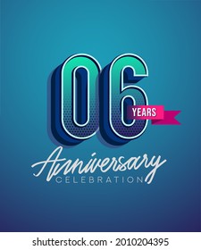 6th Anniversary Logo Design With Ribbon, Elegant Anniversary Logo With Blue Color, Design for banner and invitation card of anniversary celebration.