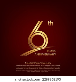6th Anniversary logo with double line concept design, Golden number for anniversary celebration event. Logo Vector Template