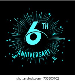 6th anniversary logo with firework background. glow in the dark design concept