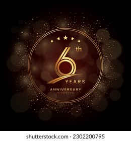 6th anniversary logo with gold double line style decorated with glitter and confetti Vector EPS 10