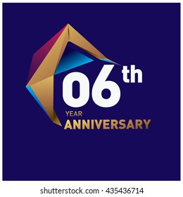 6th anniversary logo with gold shape modern looks. Anniversary signs illustration. Gold anniversary logo design and illustration