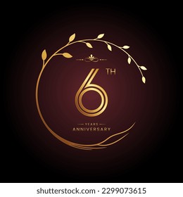 6th anniversary logo with golden number for celebration event, invitation, wedding, greeting card, banner, poster, and flyer Golden tree vector design