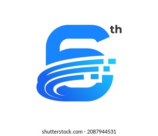 6th anniversary logo. The number for celebration or event with futuristic style