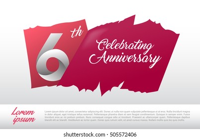 6th anniversary logo with red abstract backgrond. design template