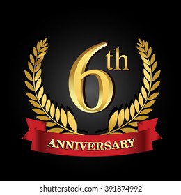 6th Anniversary Logo Red Ribbon Golden Stock Vector (Royalty Free ...