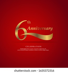 6th anniversary logo text decorative. With red background. Ready to use. Vector Illustration EPS 10