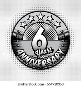 6th anniversary logo. Vector and illustrations. Comics anniversary logo.