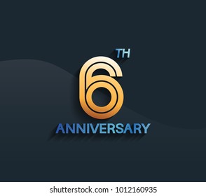 6th anniversary logotype with multiple line golden color isolated on dark blue background for celebration