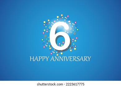 6th anniversary on blue background
