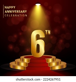 6th Anniversary. Perfect template design with golden podium for celebration events, weddings, greeting cards and invitation cards. Vector illustration