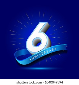 6th Anniversary with ribbon , anniversary template design for web, game , Creative poster, booklet, leaflet, flyer, magazine, invitation card