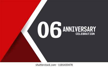 6th Anniversary simple design with white, black, and red background. White flat number