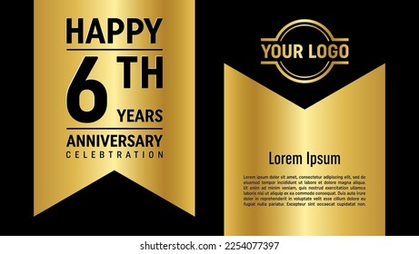 6. Jubiläum Template Design Konzept mit goldenem Band. Vektorgrafik-Vorlagenillustration
