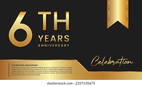 6th anniversary template design in gold color isolated on a black and gold background, vector template