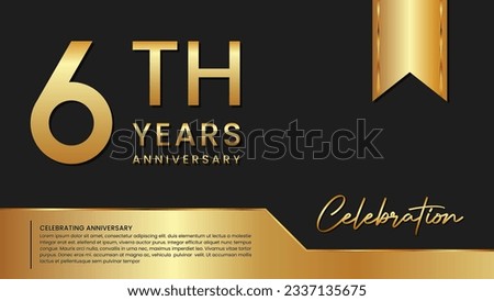 6th anniversary template design in gold color isolated on a black and gold background, vector template