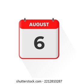 6th August calendar icon. August 6 calendar Date Month icon vector illustrator
