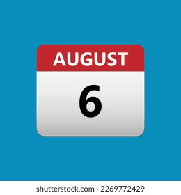Icono del calendario 6 de agosto. Icono de fecha mes del 6 de agosto. Aislado sobre fondo azul