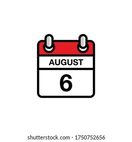 6th of August flat day of the month calendar icon. Date and time schedule concept. Vector illustration design
