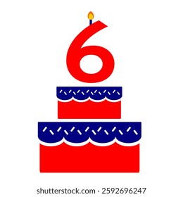 6th birthday tart. American themed colour. Red, Blue, White colour. Tart element clip art cartoon flat style. Isolated white background