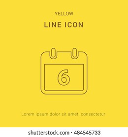 6th Calendar Cute yellow thin line icon / logo Design