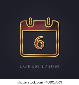 6th Calendar Red Ruby with Golden Frame Precious Jewellery Icon / Logo Design