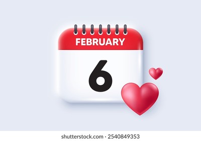 6th day of the month icon. Calendar date 3d icon. Event schedule date. Meeting appointment time. 6th day of February month. Calendar event reminder date. Vector