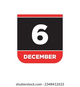 6th December calendar page icon. 6 Dec vector