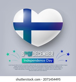 6th of December Finland Independence Day backdrop with heart. Happy Finnish national holiday banner, greeting card, poster in patriotic colors realistic vector illustration