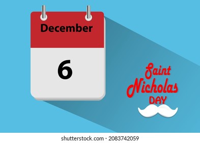 The 6th of December with shadow in the text Saint Nicholas Day, on a sky blue background.