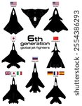 6th generation global jet fighters vector illustration