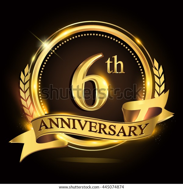 6th Golden Anniversary Logo Ring Ribbon Stock Vector