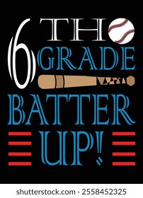 6th Grade batter up Printable Cut File.