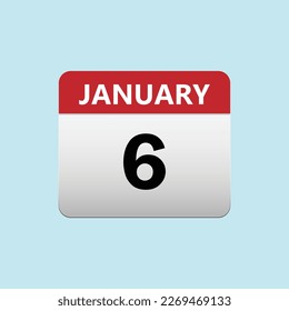 6th January calendar icon. January 6 calendar Date Month icon