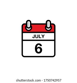 6th of July flat day of the month calendar icon. Date and time schedule concept. Vector illustration design