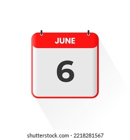 6th June calendar icon. June 6 calendar Date Month icon vector illustrator