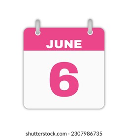 6th June calendar leaf. June 6 calendar icon calendar page vector illustration