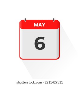Icono del calendario 6 de mayo. Mayo 6 calendario Fecha Mes Icono Ilustrador vectorial