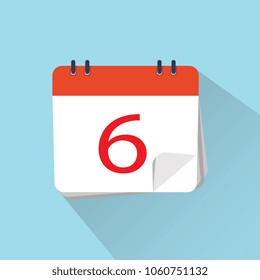 The 6th of the mounth. Vector illustration. Flat icon of calendar isolated on a background. 
