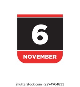 6th November calendar date icon. 6 Nov lettering.
