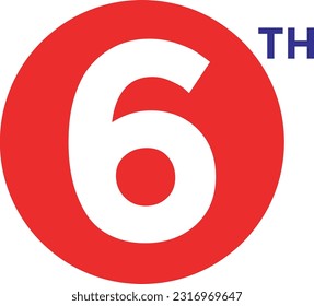 6.º Ordinal Números contando ilustración de arte vectorial con fuente fantástica y color rojo azul - 6º aniversario - feliz cumpleaños