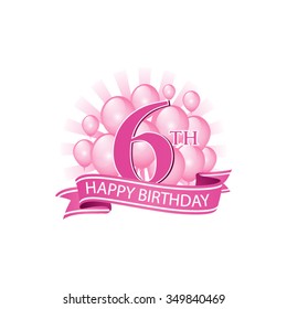 6th Pink Happy Birthday Logo With Balloons And Burst Of Light