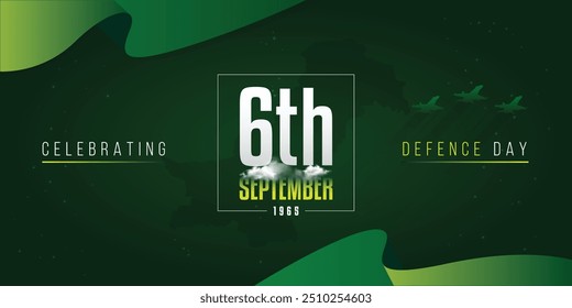 6. September: Tag der Verteidigung Pakistans. Feier Banner Konzept grüner Hintergrund. Vektorgrafik.