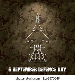 6th September. Happy Defence Day. Different type of multi white air force airplane on Pakistan Army suit texture editable vector design with grunge typography in white color.